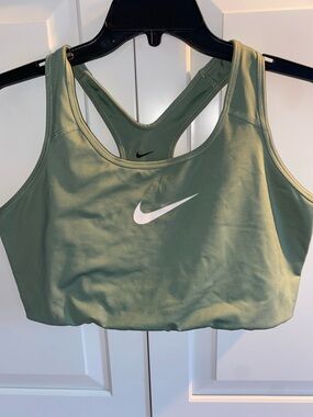 Nike Olive Green Racerback Sports Bra with White Swoosh